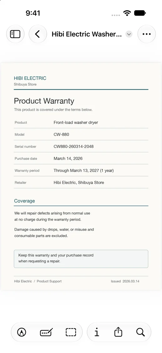 Keep the warranty with the appliance record.