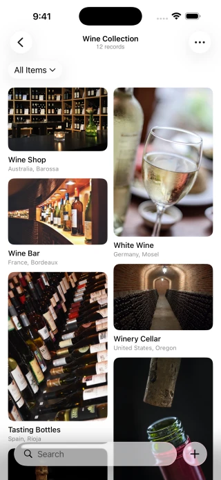 A wine collection displayed as a photo gallery on iPhone.