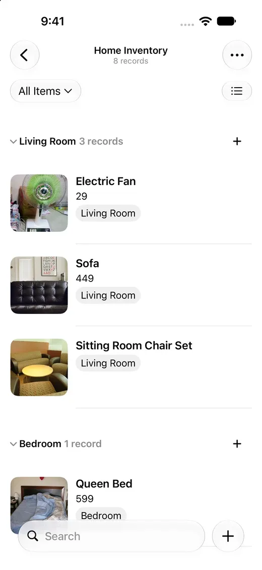 List view on iPhone